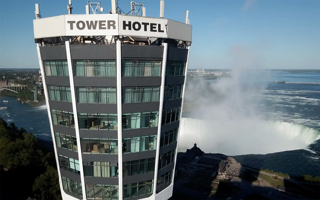 Tower Hotel overlooking Niagara Falls and Niagara Escarpment
